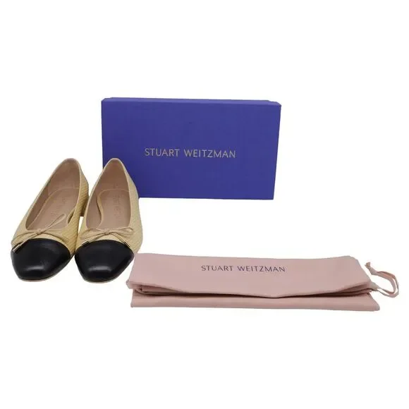 Stuart Weitzman Sleek Bow Ballet Flats in Cream Raffia - Picture 9 of 10